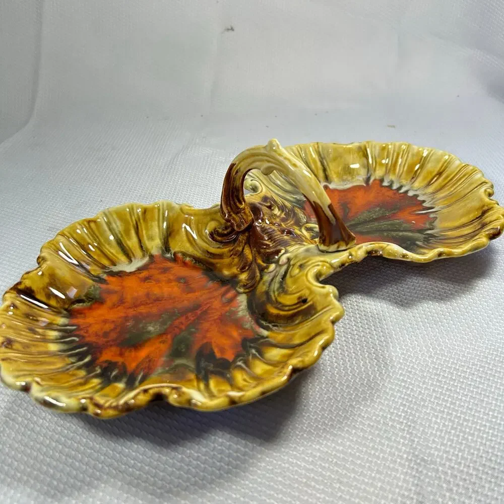 Marcia of California USA, MCM Ceramic Divided Serving Dish With Handle 1960's